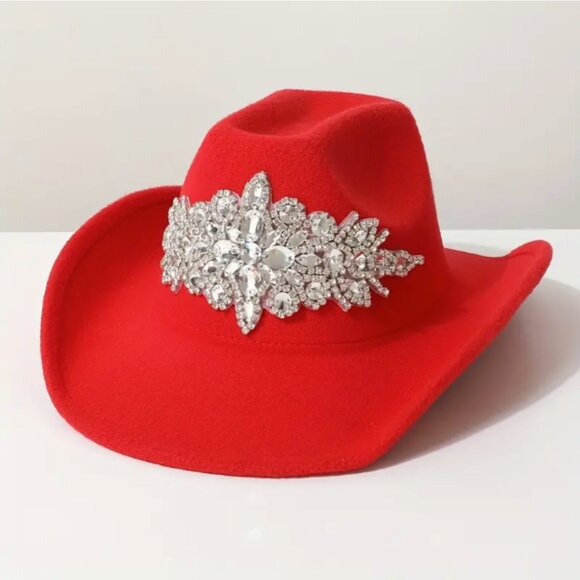 Women's Luxurious Sparkling Rhinestone Cowboy Hat - Red - Picture 3 of 3